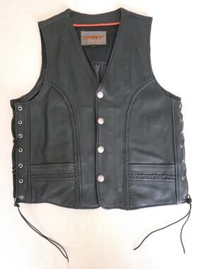 Unik Ultra Men's Black Leather Motorcycle Vest Buffalo Nickel Buttons Size L